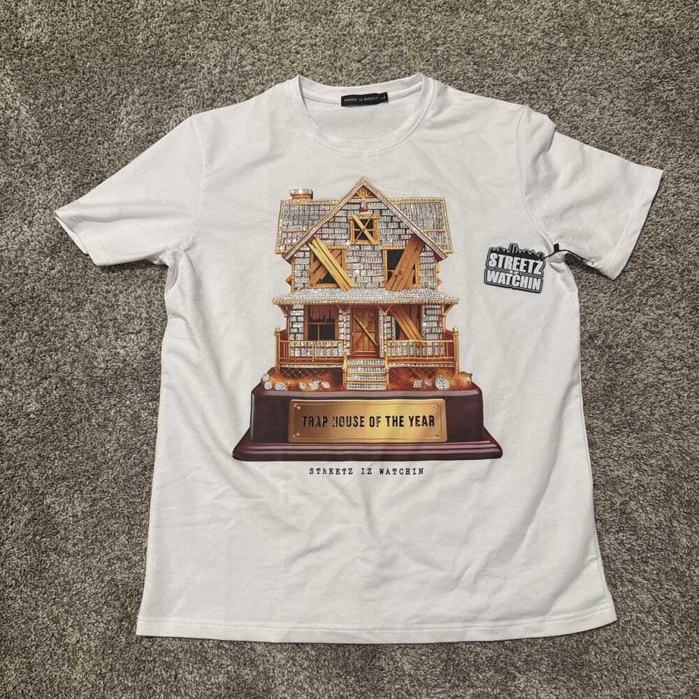 NWT Streetz Iz Watchin Rap Trap House Of The Year White T Shirt Sz L